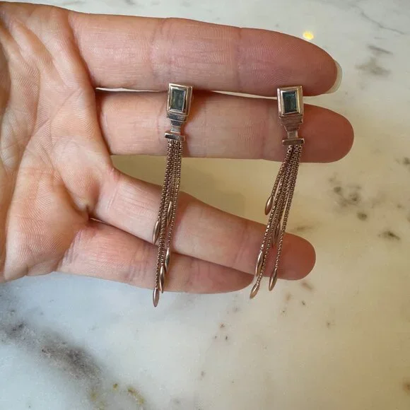 MONICA VINADER Rose Gold Vermeil Baja Deco Thin Labradorite Cocktail Earrings - Picture 6 of 13